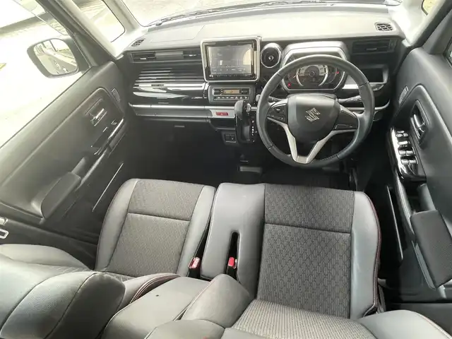 スズキ スペーシア カスタム HYBRID XS 愛知県 2019(令1)年 1.8万km ブルーイッシュブラックパール3 AIS検査実施4.5点　/KENWOOD8インチSDナビ　/フルセグ　/ビルトインETC /セーフティサポート　/前後誤発進抑制機能/プライバシーガラス　/UVカットガラス　　/ハイビームアシスト　/リアパーキングセンサー　/両側パワースライドドア　/スマートキー　/LEDヘッドランプ　/革巻ステアリング　/ハーフレザー　/シートヒーター　/パーソナルテーブル　/スペアキー　