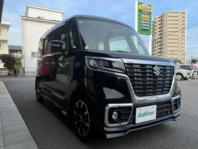 スズキ スペーシア カスタム HYBRID XS 愛知県 2019(令1)年 1.8万km ブルーイッシュブラックパール3 AIS検査実施4.5点　/KENWOOD8インチSDナビ　/フルセグ　/ビルトインETC /セーフティサポート　/前後誤発進抑制機能/プライバシーガラス　/UVカットガラス　　/ハイビームアシスト　/リアパーキングセンサー　/両側パワースライドドア　/スマートキー　/LEDヘッドランプ　/革巻ステアリング　/ハーフレザー　/シートヒーター　/パーソナルテーブル　/スペアキー　