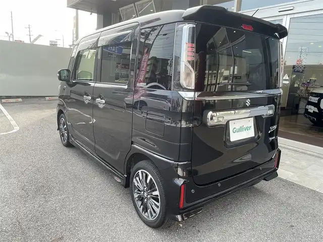 スズキ スペーシア カスタム HYBRID XS 愛知県 2019(令1)年 1.8万km ブルーイッシュブラックパール3 AIS検査実施4.5点　/KENWOOD8インチSDナビ　/フルセグ　/ビルトインETC /セーフティサポート　/前後誤発進抑制機能/プライバシーガラス　/UVカットガラス　　/ハイビームアシスト　/リアパーキングセンサー　/両側パワースライドドア　/スマートキー　/LEDヘッドランプ　/革巻ステアリング　/ハーフレザー　/シートヒーター　/パーソナルテーブル　/スペアキー　