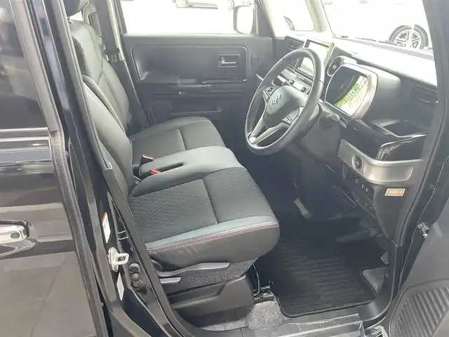 スズキ スペーシア カスタム HYBRID XS 愛知県 2019(令1)年 1.8万km ブルーイッシュブラックパール3 AIS検査実施4.5点　/KENWOOD8インチSDナビ　/フルセグ　/ビルトインETC /セーフティサポート　/前後誤発進抑制機能/プライバシーガラス　/UVカットガラス　　/ハイビームアシスト　/リアパーキングセンサー　/両側パワースライドドア　/スマートキー　/LEDヘッドランプ　/革巻ステアリング　/ハーフレザー　/シートヒーター　/パーソナルテーブル　/スペアキー　