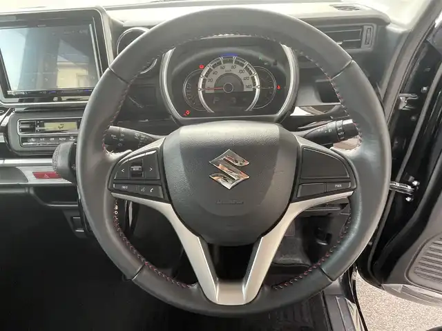 スズキ スペーシア カスタム HYBRID XS 愛知県 2019(令1)年 1.8万km ブルーイッシュブラックパール3 AIS検査実施4.5点　/KENWOOD8インチSDナビ　/フルセグ　/ビルトインETC /セーフティサポート　/前後誤発進抑制機能/プライバシーガラス　/UVカットガラス　　/ハイビームアシスト　/リアパーキングセンサー　/両側パワースライドドア　/スマートキー　/LEDヘッドランプ　/革巻ステアリング　/ハーフレザー　/シートヒーター　/パーソナルテーブル　/スペアキー　
