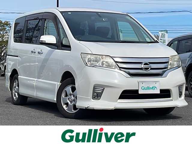 日産 セレナ ハイウェイスター 道央・札幌 2011(平23)年 11.7万km ブリリアントホワイトパール ４WD/社外HDDナビ/AM/FM/CD/DVD/SD/BT/フルセグ/クルーズコントロール/バックカメラ/ビルトインETC/アイドリングストップ/ECOMODE/両側パワースライドドア/社外フリップダウンモニター/革巻きステアリング/レーダー探知機/プッシュスタート/スマートキー/キセノンヘッドライト/オートライト/フォグランプ/電動格納ミラー/ウィンカーミラー/純正フロアマット/ドアバイザー