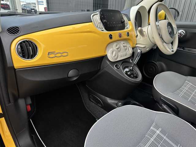 フィアット ５００ ミモザ 福島県 2020(令2)年 1.5万km ジアッロ・ジネストラ 300台限定車/純正ディスプレイオーディオ(BT/USB)/AppleCarePlay/ハーフレザー/スタッドレス着用(14inch)/ドライブレコーダー(前方)/ETC/ステアリングスイッチ/純正フロアマット/フロントフォグランプ