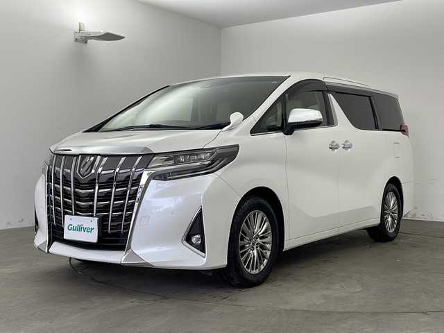 トヨタ アルファード G 兵庫県 2019(平31)年 5.9万km ホワイトパールクリスタルシャイン ・ALPINE製9インチナビ＆フルセグ＆BT＆DVD/・ALPINE製10.1インチフリップダウンモニター/・バックカメラ/・革シート/・シートヒーター/・エアーシート/・両側パワースライドドア/・バックカメラ/・トヨタセーフティーセンス/・プリクラッシュセーフティ/・レーダークルーズコントロール/・レーントレーシングアシスト/・パーキングサポートブレーキ/・ロードサインアシスト/・先行車発進告知/・オートマチックハイビーム/・クリアランスソナー/・ナノイー/・前後ドライブレコーダー/・ビルトインETC/・LEDヘッドライト/・フォグ/・オートライト/・純正17インチアルミホイール/・電動パーキングブレーキ/・オートブレーキホールド/・自動防眩ミラー/・W＋サイドエアバック/・カーテンエアバック