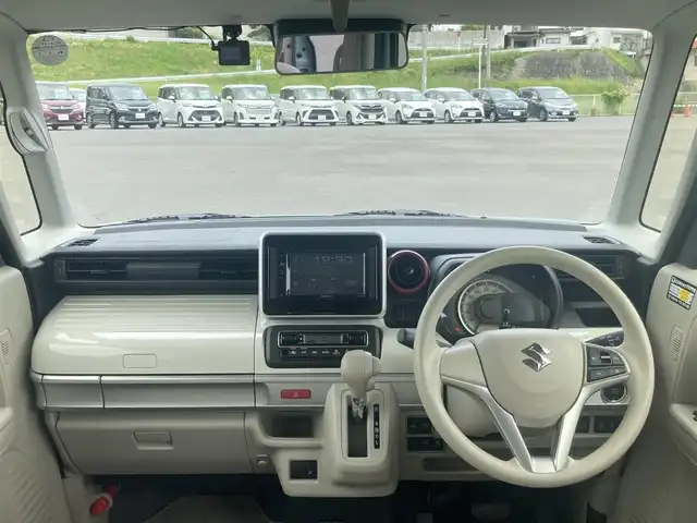 スズキ スペーシア HYBRID X 岡山県 2021(令3)年 0.5万km オフブルーメタリック/ホワイト2トーン ディスプレイオーディオ　DDX4190BT/Bluetooth、AM、FM、CD再生/シートバックテーブル/バックカメラ/USB充電ポート2口/コーナーポール/両側パワースライドドア/前後ドライブレコーダー　Y-210R/運転席シートヒーター/スマートキー/プッシュスタート