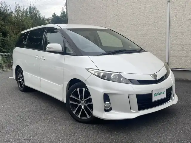 トヨタ エスティマ アエラス 静岡県 2012(平24)年 7.3万km ホワイトパールクリスタルシャイン ワンオーナー/純正ナビ/フルセグTV/DVD/CD/SD/BT/バックカメラ/純正フリップダウンモニター/両側パワースライドドア/ビルトインETC/HIDヘッドライト/ステアリングスイッチ/クルーズコントロール/スマートキー×2/保証書/取扱説明書/ナビ取扱説明書