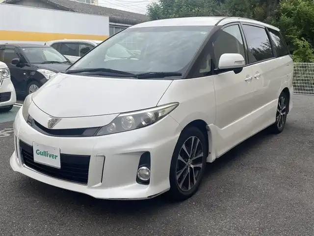 トヨタ エスティマ アエラス 静岡県 2012(平24)年 7.3万km ホワイトパールクリスタルシャイン ワンオーナー/純正ナビ/フルセグTV/DVD/CD/SD/BT/バックカメラ/純正フリップダウンモニター/両側パワースライドドア/ビルトインETC/HIDヘッドライト/ステアリングスイッチ/クルーズコントロール/スマートキー×2/保証書/取扱説明書/ナビ取扱説明書