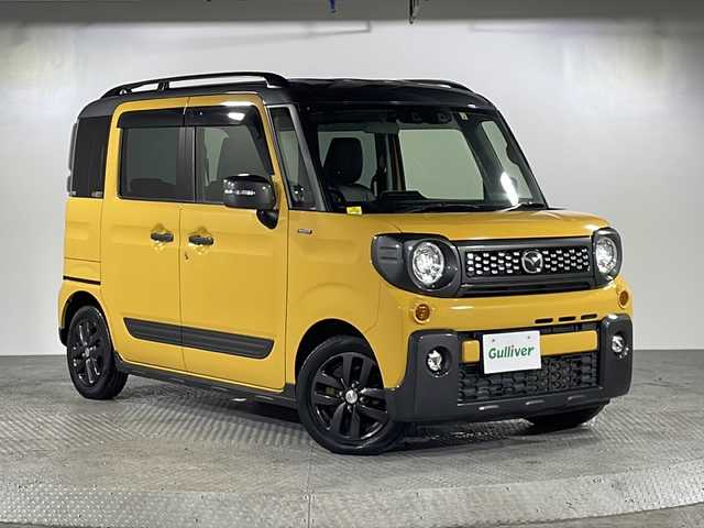 マツダ フレアワゴンタフスタイル ハイブリッドXS 沖縄県 2022(令4)年 2.5万km 黄Ⅱ 県外仕入れ/禁煙車/衝突被害軽減ブレーキ/車線逸脱警報/純正8インチナビ/AM/FM/CD/DVD/フルセグTV/Bluetooth/USB/バックカメラ/追従式クルーズコントロール/シートヒーターD/N/シートカバー/コーナーセンサー後方/ヘッドアップディスプレイ/オートライト/オートマチックハイビーム/LEDヘッドライト/純正14インチアルミホイール/カーテンエアバッグ/プッシュスタート/スペアキー有/ABS