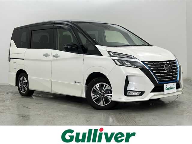 日産 セレナ e－パワー ハイウェイスター V 宮城県 2021(令3)年 2.4万km ブリリアントホワイトパール 2トーン 純正11インチフリップダウンモニター/プロパイロット/アラウンドビューモニター/エマージェンシーブレーキ/車線逸脱警報/オートハイビーム/アダプティブクルーズコントロール/ブラインドスポットモニター/前後コーナーセンサー/インテリジェントルームミラー/純正10インチナビ/・CD.DVD.BT.SD/フルセグTV/両側パワースライドドア/ハンズフリーオートスライドドア/純正ドライブレコーダー（FR）/ビルトインETC/LEDヘッドライト/LEDフォグランプ/横滑り防止装置/電動パーキングブレーキ/プッシュスタート/スマートキー/純正15インチアルミホイール/純正フロアマット/後席ロールサンシェード/シートバックテーブル/シート背面USBソケット