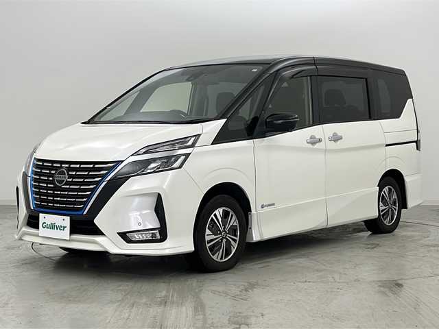 日産 セレナ e－パワー ハイウェイスター V 宮城県 2021(令3)年 2.4万km ブリリアントホワイトパール 2トーン 純正11インチフリップダウンモニター/プロパイロット/アラウンドビューモニター/エマージェンシーブレーキ/車線逸脱警報/オートハイビーム/アダプティブクルーズコントロール/ブラインドスポットモニター/前後コーナーセンサー/インテリジェントルームミラー/純正10インチナビ/・CD.DVD.BT.SD/フルセグTV/両側パワースライドドア/ハンズフリーオートスライドドア/純正ドライブレコーダー（FR）/ビルトインETC/LEDヘッドライト/LEDフォグランプ/横滑り防止装置/電動パーキングブレーキ/プッシュスタート/スマートキー/純正15インチアルミホイール/純正フロアマット/後席ロールサンシェード/シートバックテーブル/シート背面USBソケット