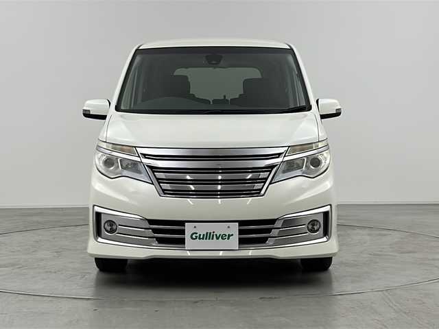 日産 セレナ HWS S HV Vセレ +Sefty 群馬県 2014(平26)年 8.4万km ブリリアントホワイトパール 純正8型ナビ 純正10型後席モニター　バックカメラ　両側電動スライドドア　衝突被害軽減ブレーキ　アイドリングストップ　レーンキープアシスト　オートライト　LEDヘッドライト　オートライト　禁煙車
