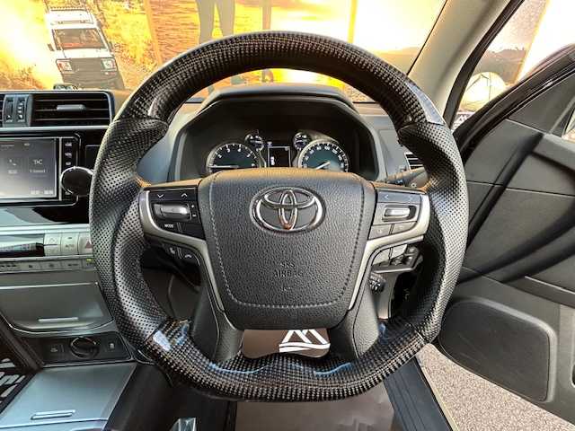 トヨタ ランドクルーザー プラド TX Lパッケージ 福島県 2019(平31)年 3.7万km ブラック AIS検査済み/【2406035610】/ELFORD 22インチAW（社外）/Radar Dimax R8+ 22インチタイヤ（社外）/ELFORDフロントバンパースポイラー（社外）/ダブルエイトグリル（社外）/モデリスタリアアンダーエアロ/モデリスタリアスポイラー/サイドステップカバー/ガナドールマフラー（社外）/JAOS BATTLEZ ローダウンキット（社外）/社外キャリパーカバー/BELLOFルームミラー（社外）/カーボン調コンビステアリング（社外）/純正７インチナビ/フルセグTV/バックカメラ/サンルーフ/黒革シート/前席シートヒーター/エアシート/前席パワーシート/ETC