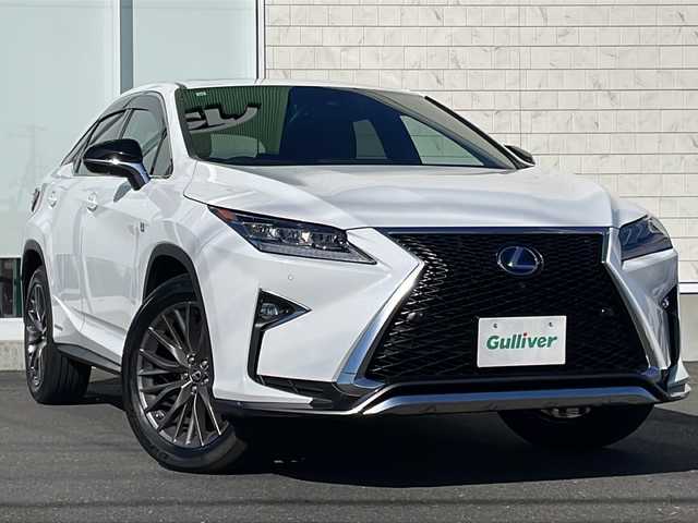 レクサス ＲＸ 450h Fスポーツ 岩手県 2017(平29)年 2.1万km ホワイトノーヴァガラスフレーク ワンオーナー/純正ナビ(CD/DVD/ラジオ/SD/AUX/USB/BT)/パノラミックビューモニター/フルセグテレビ/サンルーフ/赤革シート/前席シートヒーター/ベンチレーション/前席パワーシート(D席メモリー機能付き)/ビルトインETC(2.0)/パワーバックドア/ヘッドアップディスプレイ/プリクラッシュセーフティ/オートマチックハイビーム/レーダークルーズコントロール/3眼LEDヘッドライト/シーケンシャルウィンカー/AC100V電源/コーナーセンサー/純正エンジンスターター/純正20inアルミホイール/純正フロアマット/純正トノカバー/スマートキー×2/カードキー/保証書