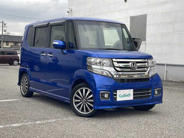 ホンダ Ｎ ＢＯＸ カスタム G ターボ Lパッケージ 福井県 2016(平28)年 6.3万km ブリリアントスポーティブルーメタリック2トーン 登録時走行距離62108ｋｍ/ワンオーナー/ナビ装着スペシャルパッケージ/あんしんパッケージ/社外HDDナビゲーション/（CD/DVD/BT）/フルセグテレビ/バックカメラ/シティーブレーキアクティブシステム/クルーズコントロール/純正15インチアルミホイール/両側電動スライドドア/ターボ/HIDヘッドライト/LEDフォルランプ/パドルシフト/ハーフレザーシート/ETC(ビルトイン)/オートライト/オートリトラミラー/ステアリングリモコン/スマートキー/プッシュスタート/保証書/取扱説明書