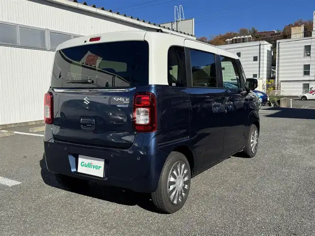 スズキ ワゴンＲ スマイル HYBRID X 静岡県 2022(令4)年 3.4万km インディゴブルーメタリック/ホワイト2トーン 純正SDナビ（CN-RZ875)/・Bluetooth・フルセグTV・CD・DVD/・FM/AMラジオ・USB・iPod/全方位モニター/ETC/両側パワースライドドア/スズキセーフティサポート/・デュアルカメラブレーキサポート/・誤発進抑制機能・車線逸脱警報機能/・ふらつき警報機能・ハイビームアシスト/・先行車発進お知らせ機能/・アダプティブクルーズコントロール/・標識認識機能/・後退時ブレーキサポート/・後方誤発進抑制機能/・リヤパーキングセンサー/D席シートヒーター/ステアリングスイッチ/革調シートカバー/スマートキー（スペア有り）/プッシュスタート/LEDヘッドライト/LEDフォグランプ/ウィンカーミラー/取説・保証書
