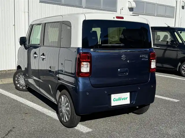 スズキ ワゴンＲ スマイル HYBRID X 静岡県 2022(令4)年 3.4万km インディゴブルーメタリック/ホワイト2トーン 純正SDナビ（CN-RZ875)/・Bluetooth・フルセグTV・CD・DVD/・FM/AMラジオ・USB・iPod/全方位モニター/ETC/両側パワースライドドア/スズキセーフティサポート/・デュアルカメラブレーキサポート/・誤発進抑制機能・車線逸脱警報機能/・ふらつき警報機能・ハイビームアシスト/・先行車発進お知らせ機能/・アダプティブクルーズコントロール/・標識認識機能/・後退時ブレーキサポート/・後方誤発進抑制機能/・リヤパーキングセンサー/D席シートヒーター/ステアリングスイッチ/革調シートカバー/スマートキー（スペア有り）/プッシュスタート/LEDヘッドライト/LEDフォグランプ/ウィンカーミラー/取説・保証書