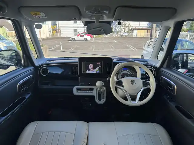 スズキ ワゴンＲ スマイル HYBRID X 静岡県 2022(令4)年 3.4万km インディゴブルーメタリック/ホワイト2トーン 純正SDナビ（CN-RZ875)/・Bluetooth・フルセグTV・CD・DVD/・FM/AMラジオ・USB・iPod/全方位モニター/ETC/両側パワースライドドア/スズキセーフティサポート/・デュアルカメラブレーキサポート/・誤発進抑制機能・車線逸脱警報機能/・ふらつき警報機能・ハイビームアシスト/・先行車発進お知らせ機能/・アダプティブクルーズコントロール/・標識認識機能/・後退時ブレーキサポート/・後方誤発進抑制機能/・リヤパーキングセンサー/D席シートヒーター/ステアリングスイッチ/革調シートカバー/スマートキー（スペア有り）/プッシュスタート/LEDヘッドライト/LEDフォグランプ/ウィンカーミラー/取説・保証書