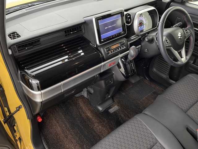 スズキ スペーシア カスタム HYBRID XS ターボ 鹿児島県 2018(平30)年 3.9万km アクティブイエロー/ブラック2トーンルーフ 純正SDナビ/（AM/FM/CD/DVD/Bluetooth）/全方位モニター/ヘッドアップディスプレイ/両側パワースライドドア/ビルトインETC/ドライブレコーダー/オートライト/LEDライト/パドルシフト/シートヒーター【D席】/クルーズコントロール/アイドリングストップ/スマートキー/AAC/横滑り防止装置/衝突被害軽減システム/クリアランスソナー/後部コーナーセンサー/レーンキープアシスト/純正フロアマット/純正アルミホイール