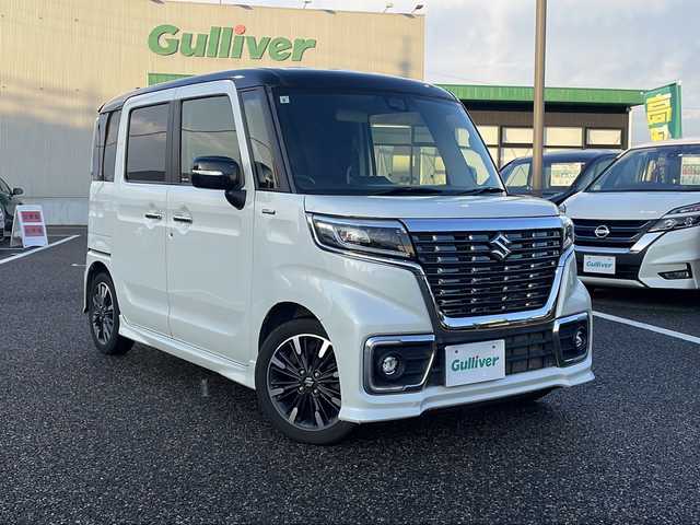 スズキ スペーシア カスタム HYBRID XS ターボ 島根県 2020(令2)年 7.5万km ピュアホワイトパール/ブラック2トーン 社外オーディオ(DPX-U740BTH)/クルーズコントロール/パドルシフト/両側パワースライドドア/D席シートヒーター/アイドリングストップ/リアサーキュレーター/後席サイドサンシェード/ISOFIX