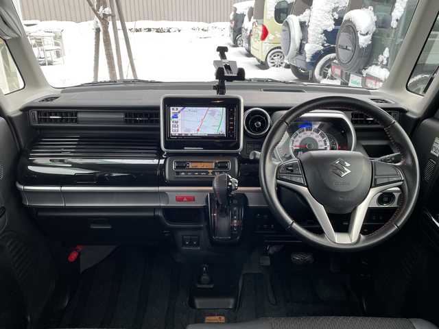 スズキ スペーシア カスタム HYBRID XS 道央・札幌 2020(令2)年 8.9万km ブルーイッシュブラックパール3 ・ワンオーナー/・4WD/・純正SDナビ/・CD/DVD/SD/フルセグTV/・Bluetooth接続/・スズキセーフティサポート/・衝突被害軽減ブレーキ/・レーンキープアシスト/・ヘッドアップディスプレイ/・LEDオートライト/・ハイビームアシスト/・アラウンドビューモニター/・両側パワースライドドア/・ハーフレザーシート/・前席シートヒーター/・ステアリングスイッチ/・ビルトインETC/・リアドアウィンドウサンシェード/・純正フロアマット/・積込夏タイヤ社外AWセット/165/55/R15　24年製/・社外エンジンスターター/・前方ドライブレコーダー/・スマートキー/・保証書/取扱説明書