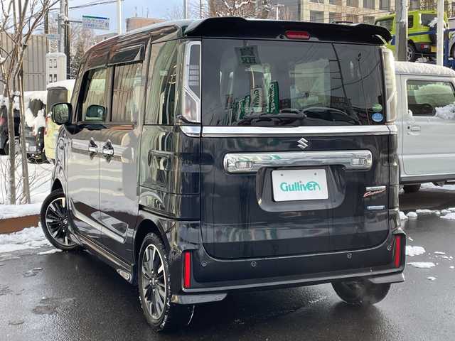 スズキ スペーシア カスタム HYBRID XS 道央・札幌 2020(令2)年 8.9万km ブルーイッシュブラックパール3 ・ワンオーナー/・4WD/・純正SDナビ/・CD/DVD/SD/フルセグTV/・Bluetooth接続/・スズキセーフティサポート/・衝突被害軽減ブレーキ/・レーンキープアシスト/・ヘッドアップディスプレイ/・LEDオートライト/・ハイビームアシスト/・アラウンドビューモニター/・両側パワースライドドア/・ハーフレザーシート/・前席シートヒーター/・ステアリングスイッチ/・ビルトインETC/・リアドアウィンドウサンシェード/・純正フロアマット/・積込夏タイヤ社外AWセット/165/55/R15　24年製/・社外エンジンスターター/・前方ドライブレコーダー/・スマートキー/・保証書/取扱説明書