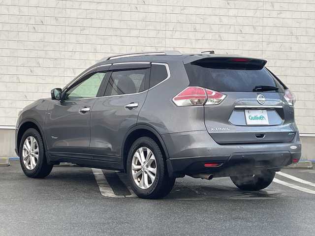 日産 エクストレイル ハイブリッド 20X エマージェンシーブレーキ 山形県 2015(平27)年 8.2万km ダークメタルグレー エマージェンシーブレーキ/車線逸脱警報/後側方車両検知警報/横滑り防止装置/純正SDナビ/（フルセグ/CD/BT/AUX/USB）/全周囲カメラ/サンルーフ/ハーフレザー/撥水シート/シートヒーター/ミラーヒーター/コーナーセンサー/ダウンヒルアシストコントロール/スマートキー×2/17インチ純正アルミホイール/プッシュスタート