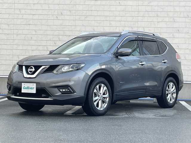 日産 エクストレイル ハイブリッド 20X エマージェンシーブレーキ 山形県 2015(平27)年 8.2万km ダークメタルグレー エマージェンシーブレーキ/車線逸脱警報/後側方車両検知警報/横滑り防止装置/純正SDナビ/（フルセグ/CD/BT/AUX/USB）/全周囲カメラ/サンルーフ/ハーフレザー/撥水シート/シートヒーター/ミラーヒーター/コーナーセンサー/ダウンヒルアシストコントロール/スマートキー×2/17インチ純正アルミホイール/プッシュスタート