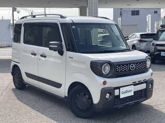 マツダ フレアワゴンタフスタイル ハイブリッドXT 兵庫県 2019(令1)年 5.9万km ピュアホワイトP 8インチメモリーナビ/フルセグTV/CD/DVD/Bluetooth/SD/FM/AM/全方位モニター/ビルトインETC/衝突被害軽減ブレーキ/車線逸脱警報/ヘッドアップディスプレイ/クルーズコントロール/パドルシフト/LEDヘッドライト/フォグランプ/オートライト/D/N シートヒーター/パドルシフト/リア クリアランスソナー/ドアバイザー/フロアマット/ISOFIX/スペアキー1本/新車時保証書/取扱説明書