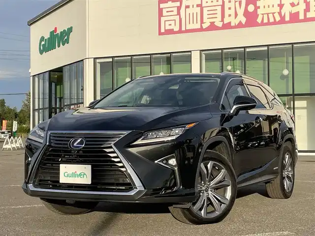 レクサス ＲＸ 450hL 道央・札幌 2019(平31)年 12.4万km グラファイトブラックガラスフレーク ４WD/純正メーカーナビ/CD/DVD/BD/BT/フルセグ/プリクラッシュセーフティ/横滑り防止装置/レーダークルーズコントロール/レーンキープアシスト/クリアランスソナー/ブラインドスポットモニター/パノラミックビューモニター/ビルトインETC/ドライブレコーダー/HUD/EVMODE/自動防眩ミラー/サンルーフ/パワーバックドア/前席パワーシート/前席メモリーシート/前席シートヒーター/前席エアシート/電動格納サードシート/レザーシート/革巻きウッドコンビステアリング/ステアリングリモコン/ハンドルヒーター/AC100V/電動パーキング/ブレーキホールド/MTモード付AT/プッシュスタート/スマートキー/３眼LEDヘッドライト/オートライト/オートハイビーム/フォグランプ/電動格納ミラー/ヒーテッドドアミラー/ウィンカーミラー/純正フロアマット/ドアバイザー