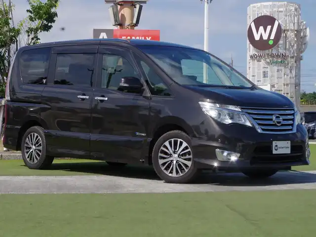 日産 セレナ ハイウェイスター Sハイブリッド 千葉県 2014(平26)年 6.1万km タイガーアイブラウン エマージェンシーブレーキ/クルーズコントロール/アイドリングストップ/左パワースライドドア/右イージークローザードア/純正メモリーナビ/地デジTV/【DVD/CD再生機能　Bluetooth接続】/バックカメラ/フリップダウンモニター/革巻きステアリング/ETC/HIDヘッドライト/フォグライト/ウインカーミラー/純正16インチアルミホイル/インテリジェントキー