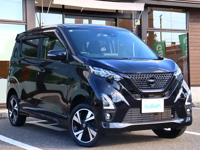 日産 デイズ HWS G ターボ プロパイロットED 福島県 2020(令2)年 4.8万km ブラック  4         W        D/ 純正９インチナビ・フルセグTV/ 純正アラウンドビューモニター/ 純正ドライブレコーダー/ 純正エンジンスターター/ プロパイロット/ 前左右シートヒーター/ 純正１６インチアルミホイル/ 純正LEDヘッドライト/ 純正フォグランプ/ エスペリアスーパーアップサス/ 新　車　保　証　書/ 取　扱　説　明　書/ 車 検 時 記 録 簿 有/　　　(R5/R7)