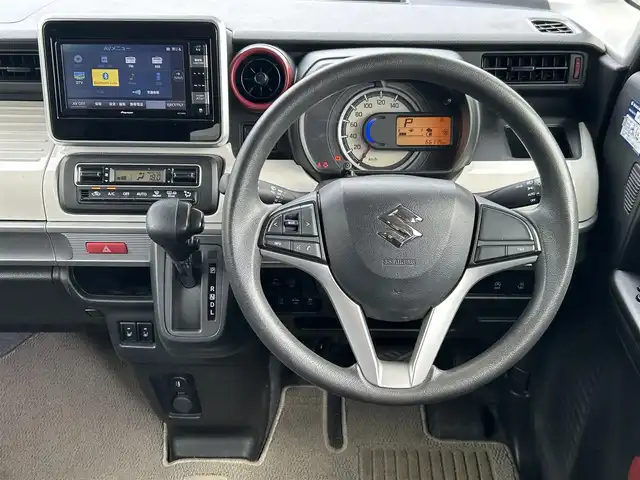 スズキ スペーシア HYBRID X 福島県 2019(平31)年 6.7万km オフブルーM 4WD/純正メモリナビ/　【フルセグ/CD/DVD/MSV/SD/BT/USB】/バックカメラ/全周囲カメラ/ドライブレコーダー前後/前席シートヒーター/ベンチシート/ステアリングリモコン/両側パワースライドドア/アイドリングストップ/衝突軽減システム/横滑り防止機能/レーンキープアシスト/パーキングアシスト/LEDヘッドライト（AUTO機能付き）/スペアキー×１