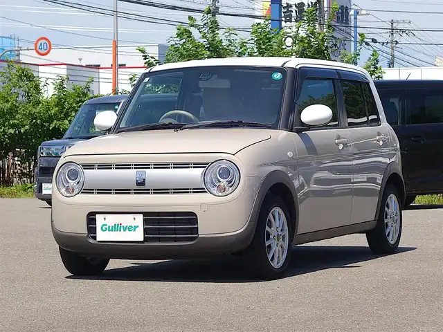 スズキ ラパン S 山形県 2017(平29)年 3.5万km フォーンベージュメタリック/ホワイト2トーンルーフ 4WD/レーダーブレーキサポート/純正カーオーディオ/　　【CD AUX AM/FM】/HIDオートヘッドライト/シートヒーター/14インチアルミホイール/アイドリングストップ/電動格納ミラー/純正フロアマット/ドアバイザ―/スマートキー