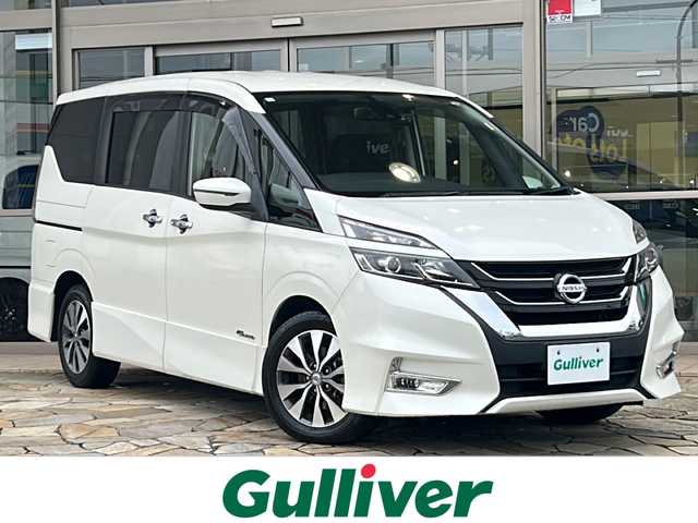 日産 セレナ ハイウェイスター 静岡県 2016(平28)年 8.9万km ブリリアントホワイトパール ストラーダナビ/・CD/DVD/・Bluetooth/・FM/AM/・SD/・フルセグTV/主要装備/・後席フリップダウンモニター/・エマージェンシーブレーキ/・両側パワースライドドア/・前後ドライブレコーダー/・ビルトインＥＴＣ/・ＬＥＤヘッドライト/・16インチ純正アルミ/・バックカメラ/・レーダー探知機/・車線逸脱警報/・アイドリングストップ/・横滑り防止装置/・オートライト/・フォグランプ