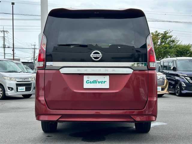 日産 セレナ S 静岡県 2018(平30)年 4.6万km マルーンレッド エンジンスタートボタン/パワーステアリング/パワーウィンドウ/アイドリングストップ/スマートキー（スペアキー1本）/オートエアコン/クルーズコントロール/純正ETC/SDナビ（BT接続、CDチェンジャー、フルセグTV）/3列シート/ドライブレコーダー/ウォークスルー/純正フロアマット/純正アルミホイール/布系シート/バックカメラ/片側パワースライドドア/ABS/横滑り防止装置/キセノンヘッドライト/オートライト/Wエアバック/衝突軽減システム