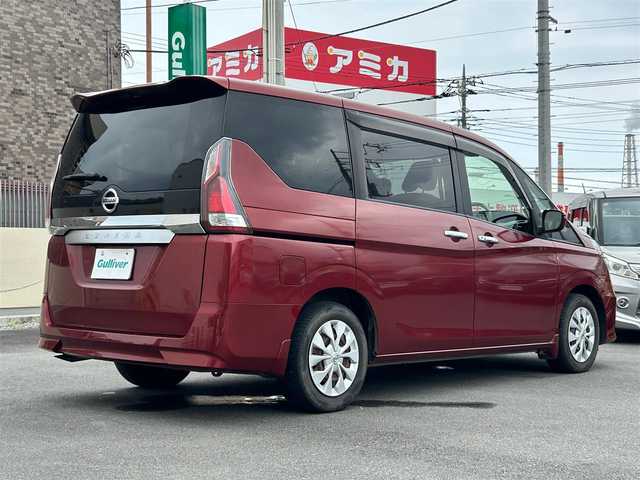 日産 セレナ S 静岡県 2018(平30)年 4.6万km マルーンレッド エンジンスタートボタン/パワーステアリング/パワーウィンドウ/アイドリングストップ/スマートキー（スペアキー1本）/オートエアコン/クルーズコントロール/純正ETC/SDナビ（BT接続、CDチェンジャー、フルセグTV）/3列シート/ドライブレコーダー/ウォークスルー/純正フロアマット/純正アルミホイール/布系シート/バックカメラ/片側パワースライドドア/ABS/横滑り防止装置/キセノンヘッドライト/オートライト/Wエアバック/衝突軽減システム