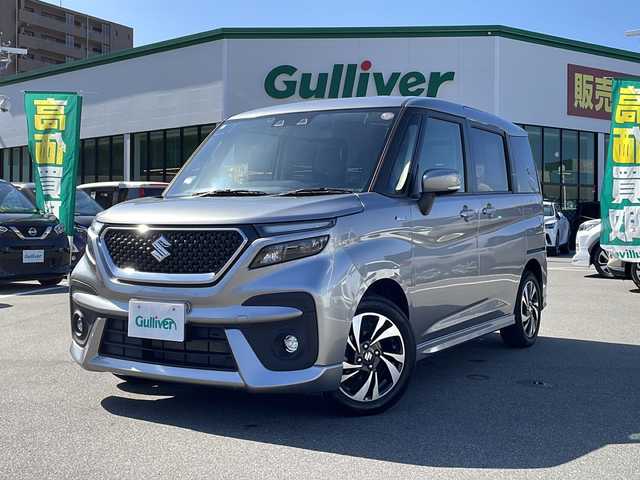 スズキ ソリオ バンディット HV MV 長野県 2023(令5)年 1.9万km プレミアムシルバーメタリック セーフティサポート/・デュアルセンサーブレーキサポート/・アダプティブクルーズコントロール/・リアパーキングセンサー/・車線逸脱警報機能/・車線逸脱抑制機能/・ハイビームアシスト/社外ナビ【AVN-LS02】/（CD/DVD/フルセグTV/Bluetooth）/ETC/シートヒーター（D・N席）/両側パワースライドドア/革巻きステアリング/ステアリングスイッチ/ヘッドアップディスプレイ/アイドリングストップ/LEDヘッドライト/フォグランプ/オートライト/スマートキー/Pスタート/電動格納ミラー/純正フロアマット/純正15インチAW