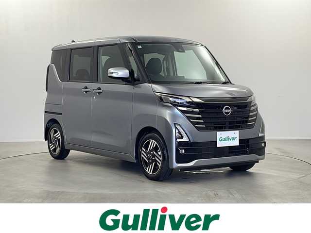 日産 ルークス 栃木県 2024(令6)年 0.1万km未満 チタニウムグレーメタリック プロパイロット/エマージェンシーブレーキ/車線逸脱警報/車線逸脱防止支援/先行車発進お知らせ/速度標識表示/道路標識表示/横滑り防止/アラウンドビューモニター/LEDヘッドランプ/フォグライト/全周囲カメラ/両側パワースライドドア/プッシュスタート/純正ホイール/レーダークルーズコントロール/アイドリングストップ/インテリキー