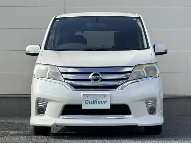 日産 セレナ ハイウェイスター S HV Vセレ 茨城県 2013(平25)年 7.3万km ブリリアントホワイトパール 純正ナビ　(AM/FM/CD/Bluetooth/ワンセグ)/フリップダウンモニター(ALPINE)/バックカメラ/クルーズコントロール/両側パワースライドドア/ETC/W(後席)エアコン/純正16インチアルミホイール/純正フロアマット/オートライト/パワーステアリング/横滑り防止装置/Wエアバック/スマートキー