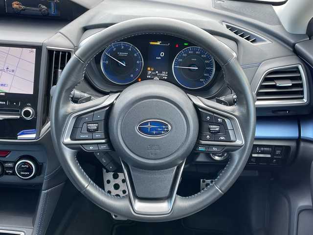 スバル ＸＶ ハイブリッド アドバンス 道央・札幌 2019(平31)年 5.8万km ラグーンブルーP ４WD/ワンオーナー/純正ディーラーOPナビ/CD/DVD/BT/USB/SD/フルセグTV/アイサイト/衝突被害軽減ブレーキ/横滑り防止装置/レーダークルーズコントロール/レーンキープアシスト/リアパーキングセンサー/ブラインドスポットモニター/サイドカメラ/ETC/X-MODE/SI-DRIVE/ECO-C/前席パワーシート/ハーフレザーシート/革巻きステアリング/ステアリングリモコン/パドルシフト/SRH/電動パーキング/オートブレーキホールド/プッシュスタート/スマートキー/LEDヘッドライト/オートライト/フォグランプ/電動格納ミラー/ヒーテッドドアミラー/ウィンカーミラー/純正フロアマット/ドアバイザー