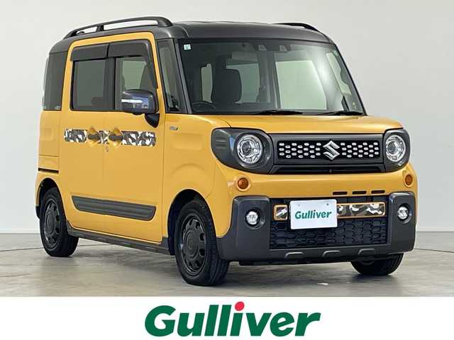 スズキ スペーシア ギア HYBRID XZ 岐阜県 2021(令3)年 1.6万km アクティブイエロー/ガンメタリック2トーン 4WD/純正8インチナビ/CD/DVD/Bluetooth/USB/フルセグTV/全方位モニター/両側パワースライドドア/スズキセーフティサポート/デュアルカメラブレーキサポート/後退時ブレーキサポート/車線逸脱警報機能/パーキングソナー/ハイビームアシスト/アダプティブクルーズコントロール/シートヒーター/ビルトインETC/革巻きステアリング/ステアリングリモコン/純正フロアマット/純正ドアバイザー/ルーフレール/オートLEDヘッドライト/フォグランプ/スマートキー/プッシュスタート/シートバックテーブル/ベンチシート