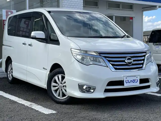 日産 セレナ ハイウェイスター Sハイブリッド 徳島県 2014(平26)年 8.6万km ブリリアントホワイトパール (株)IDOMが運営する【じしゃロン徳島店】の自社ローン専用車両になりますこちらは現金またはオートローンご利用時の価格です。/自社ローンご希望の方は別途その旨お申付け下さい”										/										/										エマージェンシーブレーキ　/レーンキープアシスト/純正８型ナビゲーション　/（フルセグ/CD/DVD/SD/BT)/バックカメラ　/フリップダウンモニター　/社外ドライブレコーダー/クルーズコントロール/ＥＴＣ　/トラクションコントロール/ＬＥＤヘッドライト　/フォグランプ/ウィンカーミラー/革巻きステアリング/クルーズコントロール　/プッシュスタート　/スマートキー　/アイドリングストップ/電動格納ミラー/エコモード切替/Wエアバック/純正フロアマット/サイドバイザー