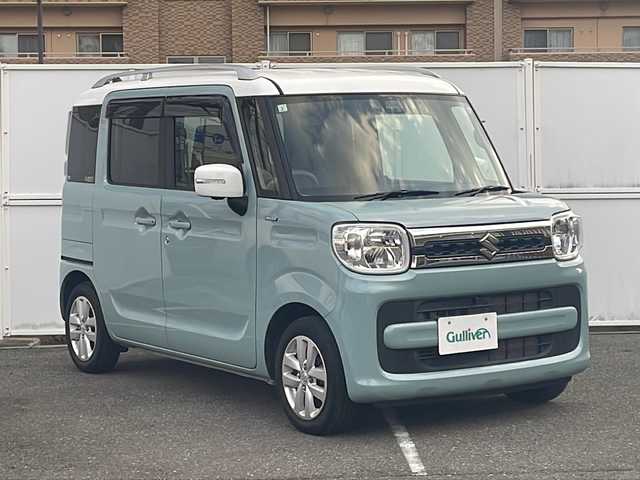 スズキ スペーシア HYBRID X 秋田県 2019(平31)年 2.1万km オフブルーメタリック/ホワイト2トーン ワンオーナー/４WD/SDナビ/CD　DVD　BT　ラジオ　DTV　SD/全方位カメラ/両側パワースライドドア/ETC/エンジンスターター/スペアキー/レーダーブレーキサポート/レーンディパーチャアラート/運転席＆助手席シートヒーター/スマートキー/プッシュスタート/スペアキー/オートライト/アイドリングストップ/横滑り防止装置/保証書/取扱説明書