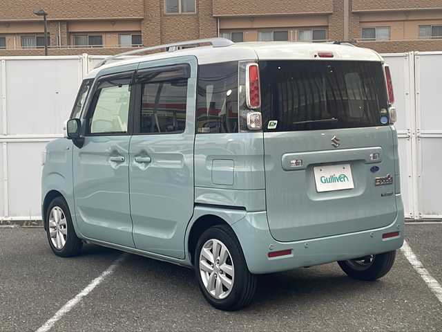 スズキ スペーシア HYBRID X 秋田県 2019(平31)年 2.1万km オフブルーメタリック/ホワイト2トーン ワンオーナー/４WD/SDナビ/CD　DVD　BT　ラジオ　DTV　SD/全方位カメラ/両側パワースライドドア/ETC/エンジンスターター/スペアキー/レーダーブレーキサポート/レーンディパーチャアラート/運転席＆助手席シートヒーター/スマートキー/プッシュスタート/スペアキー/オートライト/アイドリングストップ/横滑り防止装置/保証書/取扱説明書