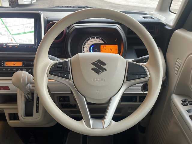 スズキ スペーシア HYBRID X 秋田県 2019(平31)年 2.1万km オフブルーメタリック/ホワイト2トーン ワンオーナー/４WD/SDナビ/CD　DVD　BT　ラジオ　DTV　SD/全方位カメラ/両側パワースライドドア/ETC/エンジンスターター/スペアキー/レーダーブレーキサポート/レーンディパーチャアラート/運転席＆助手席シートヒーター/スマートキー/プッシュスタート/スペアキー/オートライト/アイドリングストップ/横滑り防止装置/保証書/取扱説明書