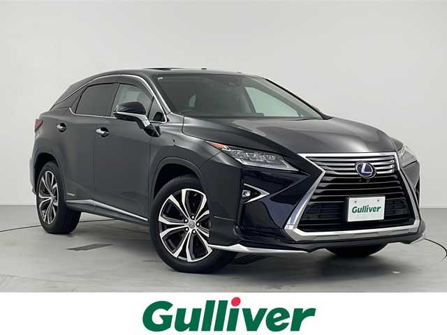 レクサス ＲＸ 450h バージョンL 愛知県 2017(平29)年 4.6万km グラファイトブラックガラスフレーク /禁煙車//ワンオーナー車//純正ナビ//フルセグTV/AMFM/CD/DVD/ブルーレイ/Bluetooth/SD/USB/AUX//ビルトインETC2.0//レーダー探知機(ZERO703V)//パノラミックビューモニター//バックカメラ//チルト&スライド電動ムーンルーフ//レクサスセーフティシステム+//アダプティブクルーズコントロール//ブラインドスポットモニター//前後クリアランスソナー//LEDヘッドライト//オートライト//LEDフォグランプ//パワーバックドア//ヘッドアップディスプレイ//本革シート//運転席・助手席パワーシート(ポジションメモリー付)//運転席・助手席シートヒーター&ベンチレーション//後席シートヒーター//後席サンシェード//黒木目調パネル//本革&黒木目調コンビステアリング//ステアリングスイッチ//ステアリングヒーター//電子パーキングブレーキ//ブレーキホールド//純正20インチアルミホイール//タイヤ空気圧警告//純正フロアマット//純正ドアバイザー//プッシュスタート//電動格納ミラー//新車保証書・取扱説明書//スペアキー