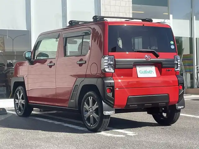 ダイハツ タフト G ターボ 宮崎県 2021(令3)年 4.5万km コンパーノレッド 純正ナビ（NMZK-W71D）/AM FM CD DVD　BT　TV/バックカメラ/衝突軽減ブレーキ/シートヒーター/レーダークルーズコントロール/社外ルーフキャリア/ルーフレール/LEDヘッドライト/ETC車載器/フォグランプ/OPフードエンブレム/OPフードガーニッシュ/OPバックドアガーニッシュ/OPマットフラップRr