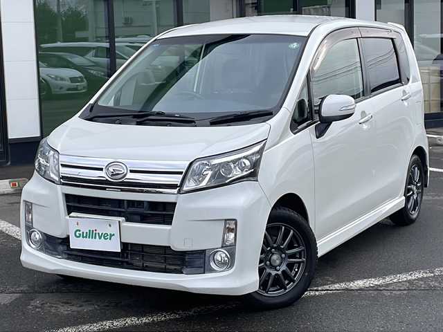 ダイハツ ムーヴ カスタム X SA 道東・釧路十勝 2013(平25)年 2.3万km パールホワイトⅢ ・４WD/・寒冷地仕様/・社外オーディオ（AM/FM/CD/ipod）/・アイドリングストップ/・衝突被害軽減ブレーキ/・スマートキー/・プッシュスタート/・LEDヘッドライト/・オートライト/・横滑り防止装置/・フロントフォグ/・ヘッドライトレベライザー/・社外１４インチAW/・電動格納ミラー/・ドアバイザー