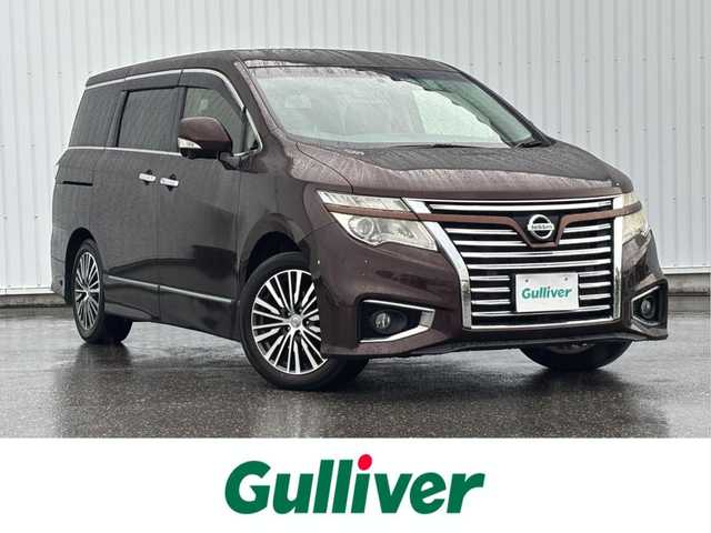 日産 エルグランド 250ハイウェイスターS 滋賀県 2018(平30)年 3.7万km インペリアルアンバーP 純正HDDナビ/(フルセグTV CD DVD Bluetooth)/純正フリップダウンモニター/アラウンドビューモニター/両側パワースライドドア/クルーズコントロール/革巻きステアリング/ステアリングリモコン/ハーフレザーシート/オットマン/プッシュスタート/スマートキー×２/純正フロアマット/電動格納ミラー/ウインカーミラー/ドアバイザー/AW付スタッドレスタイヤ積載