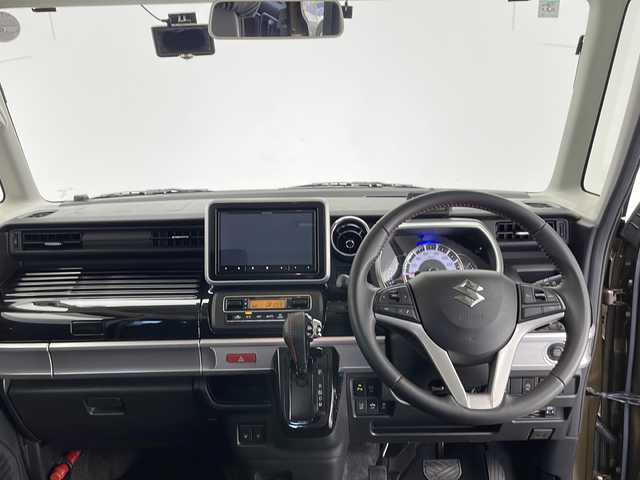 スズキ スペーシア カスタム HYBRID XS ターボ 長野県 2018(平30)年 5.9万km ブレイブカーキP 4WD/社外ナビ/（フルセグ/Bluetooth/CD/DVD)/全方位モニター/衝突軽減ブレーキ/車線逸脱防止機能/クルーズコントロール/コーナーセンサー/ETC/全方位ドライブレコーダー/ハーフレザシート/前席シートヒーター/両側電動スライドドア/LEDヘッドライト/ステアリングスイッチ/ドアバイザー/パドルシフト/ヘッドアップディスプレイ/後席ドリンクホルダー/後席サンシェード/保証書/スマートキー/スペアキー